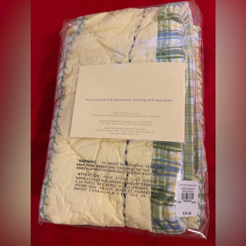 Pottery Barn Kids Quilted Sham Alphabet & Hippo Pillowcase